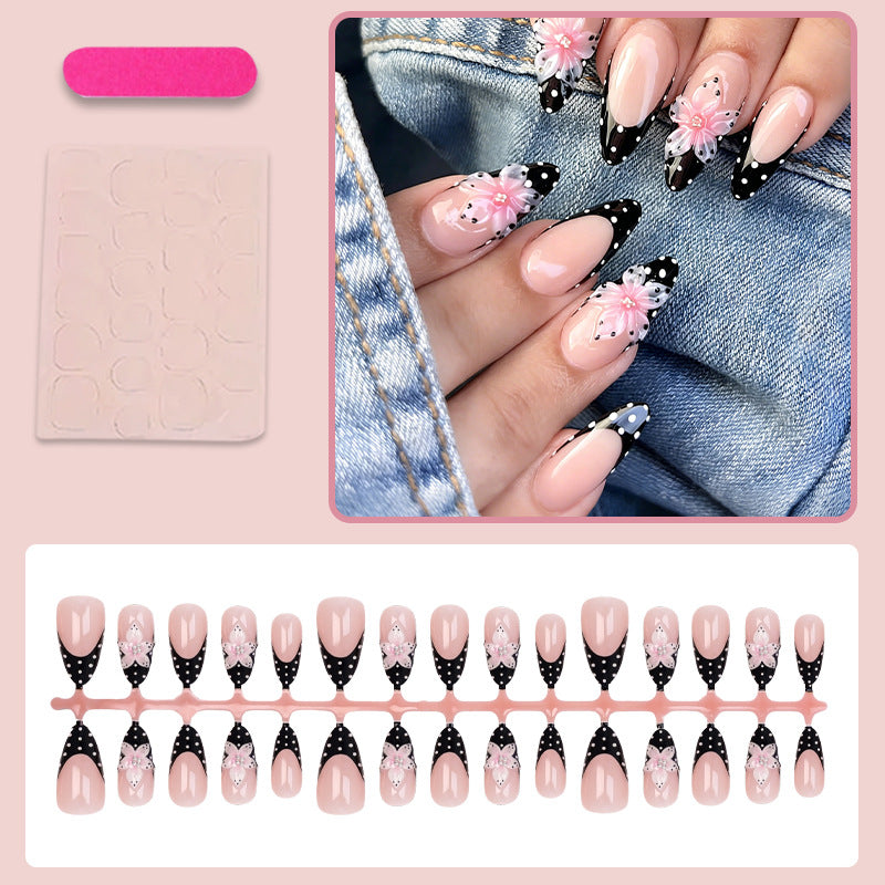 Artificial nail set with elegant 3D flowers and stylish dots Kalsten