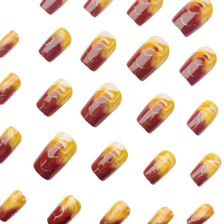 Artificial Nail Set with Marbled Design and Gold Accents Kalsten