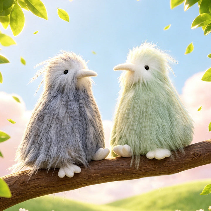 Long-Haired Faux-Fur Decorative Bird Plush Figurine with Soft Beak & Stable Base Kalsten