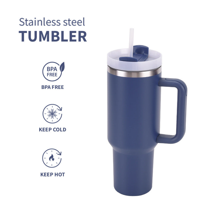 Stainless Steel Insulated Travel Tumbler With Ergonomic Handle And Bpa-Free Straw Lid