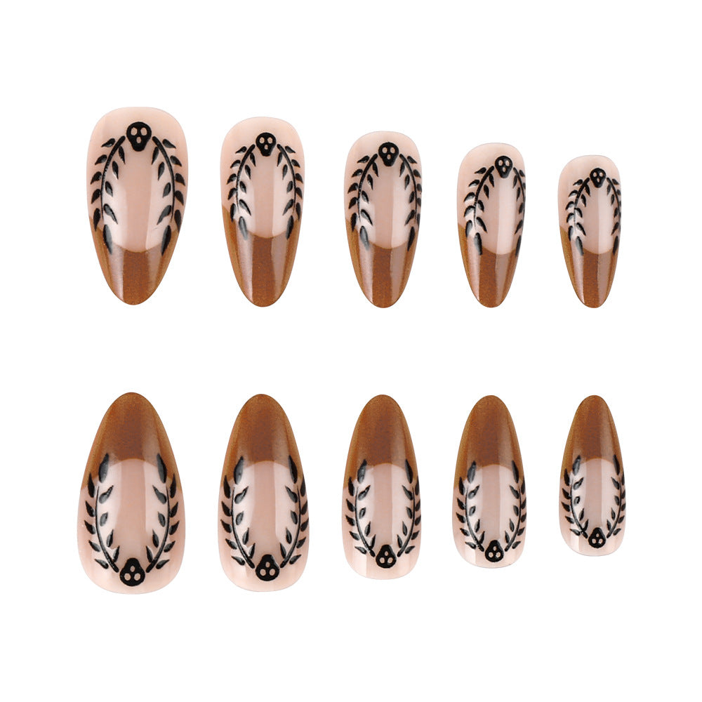 Artistic Press-On Nail Set with Floral and Leaf Patterns Kalsten