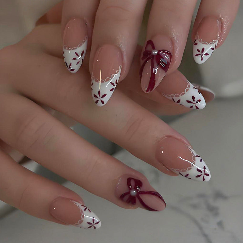 Artificial nail set with elegant bow and flower details Kalsten