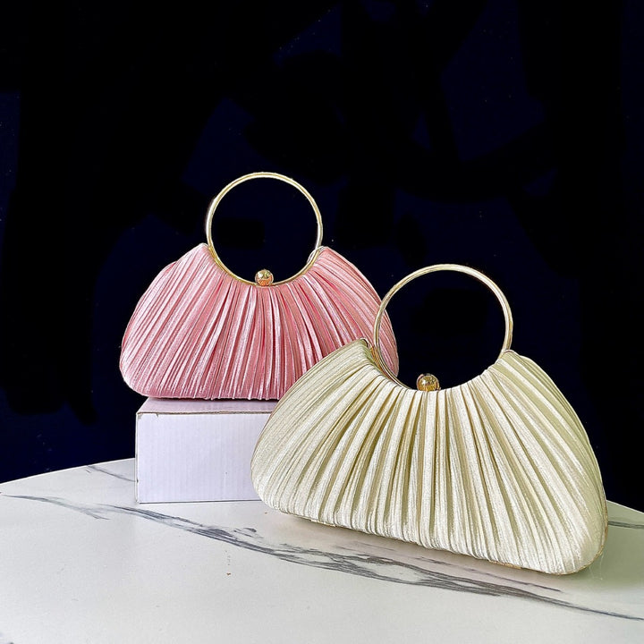 Pleated Evening Handbag with Metal Ring