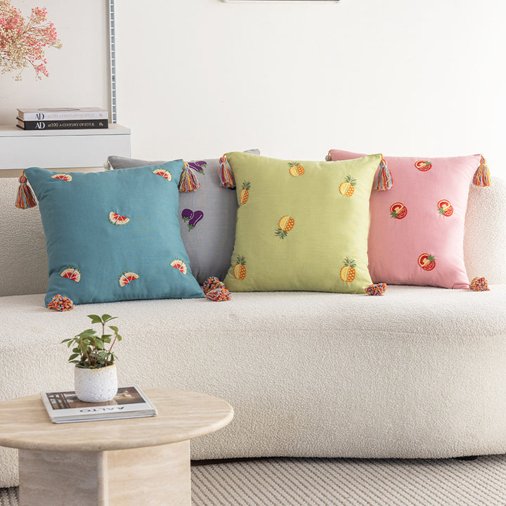 Embroidered Pineapple Tassel Decorative Throw Pillow