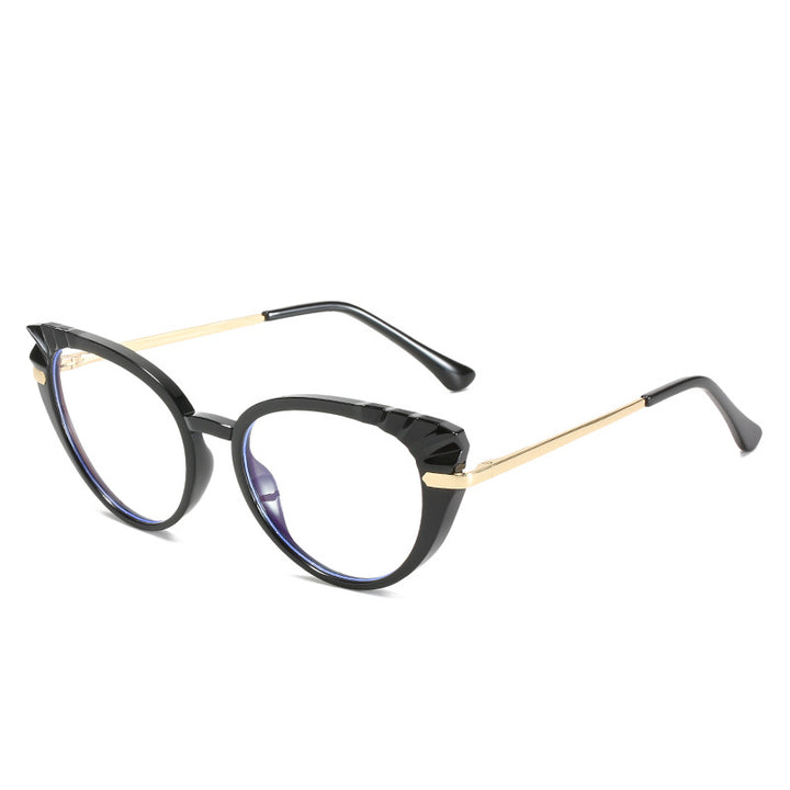 Women's Cat-Eye Prescription Glasses with Glossy Plastic Frame and Gold Accents Kalsten