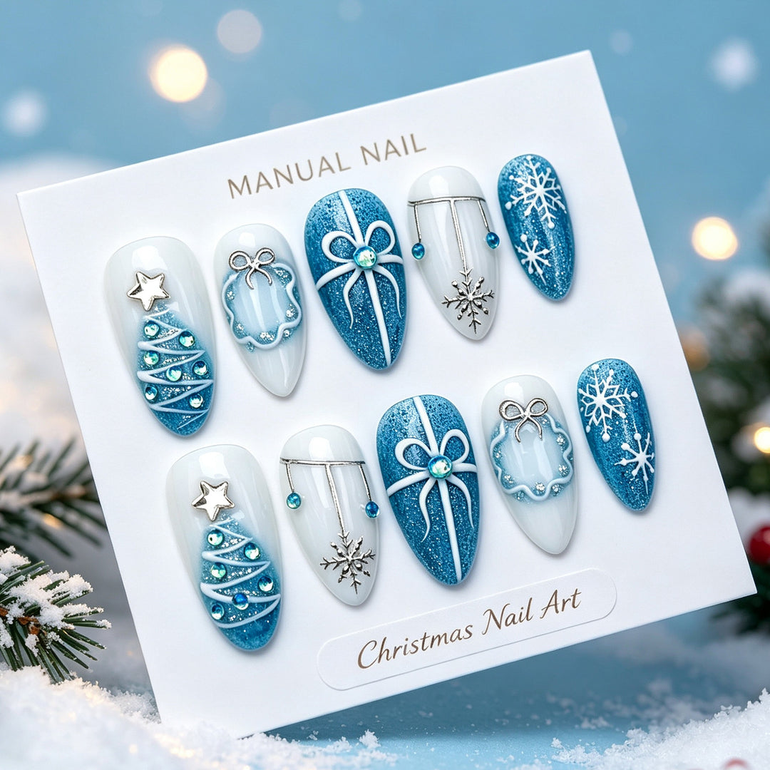 Festive Winter-Themed Press-On Nail Art Set