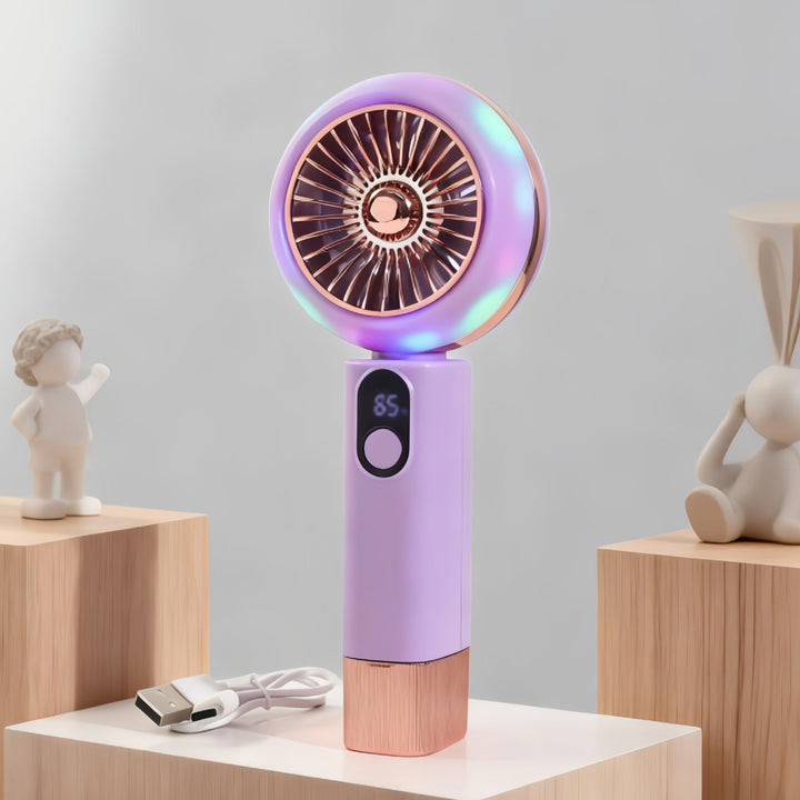 Ladies portable mini hand fan with LED light and digital control Kalsten