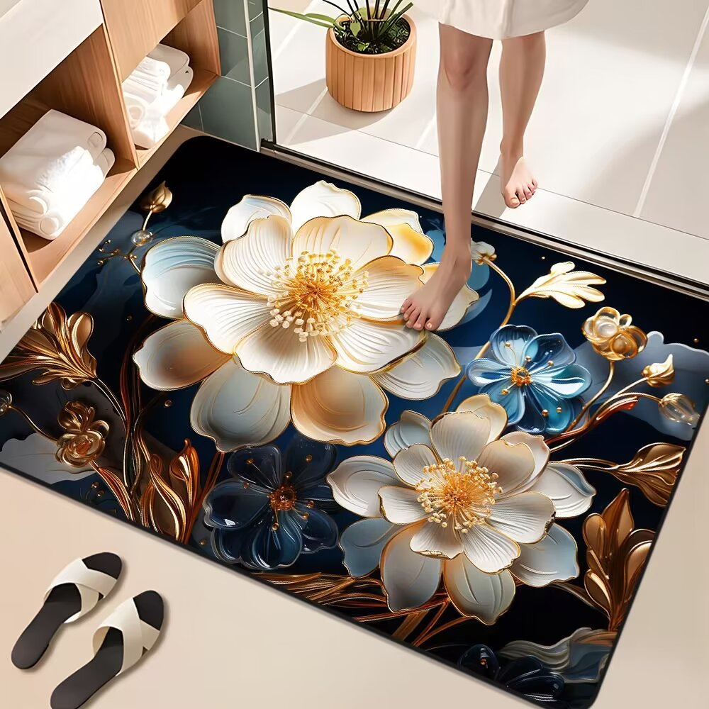 Floral Design Bathroom Mat Kalsten