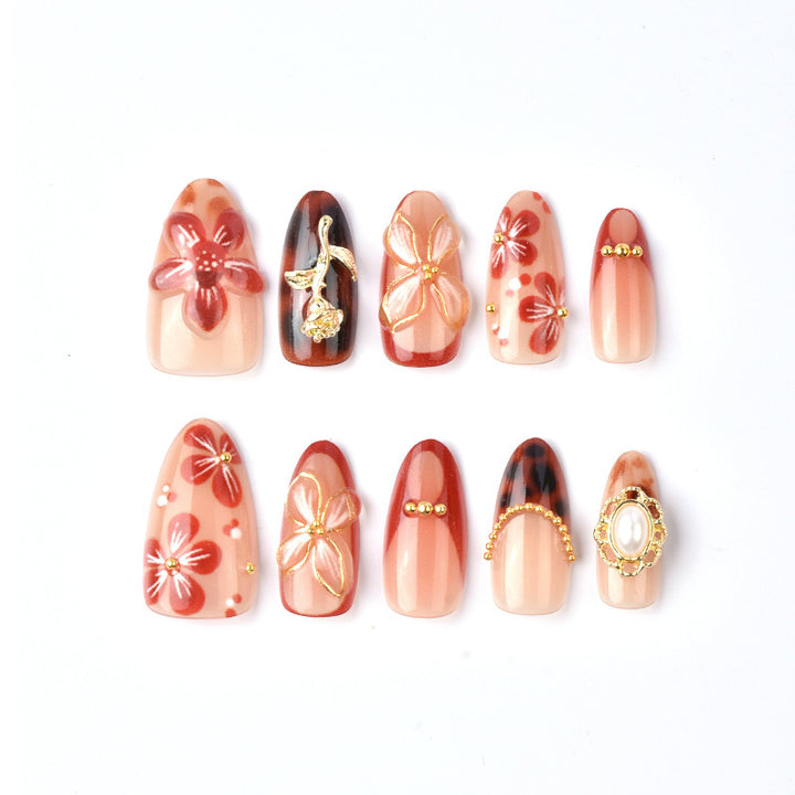 Artistic Floral Embellished Press-On Nail Art Kalsten