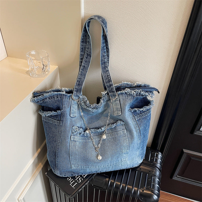 Distressed Denim Tote Bag
