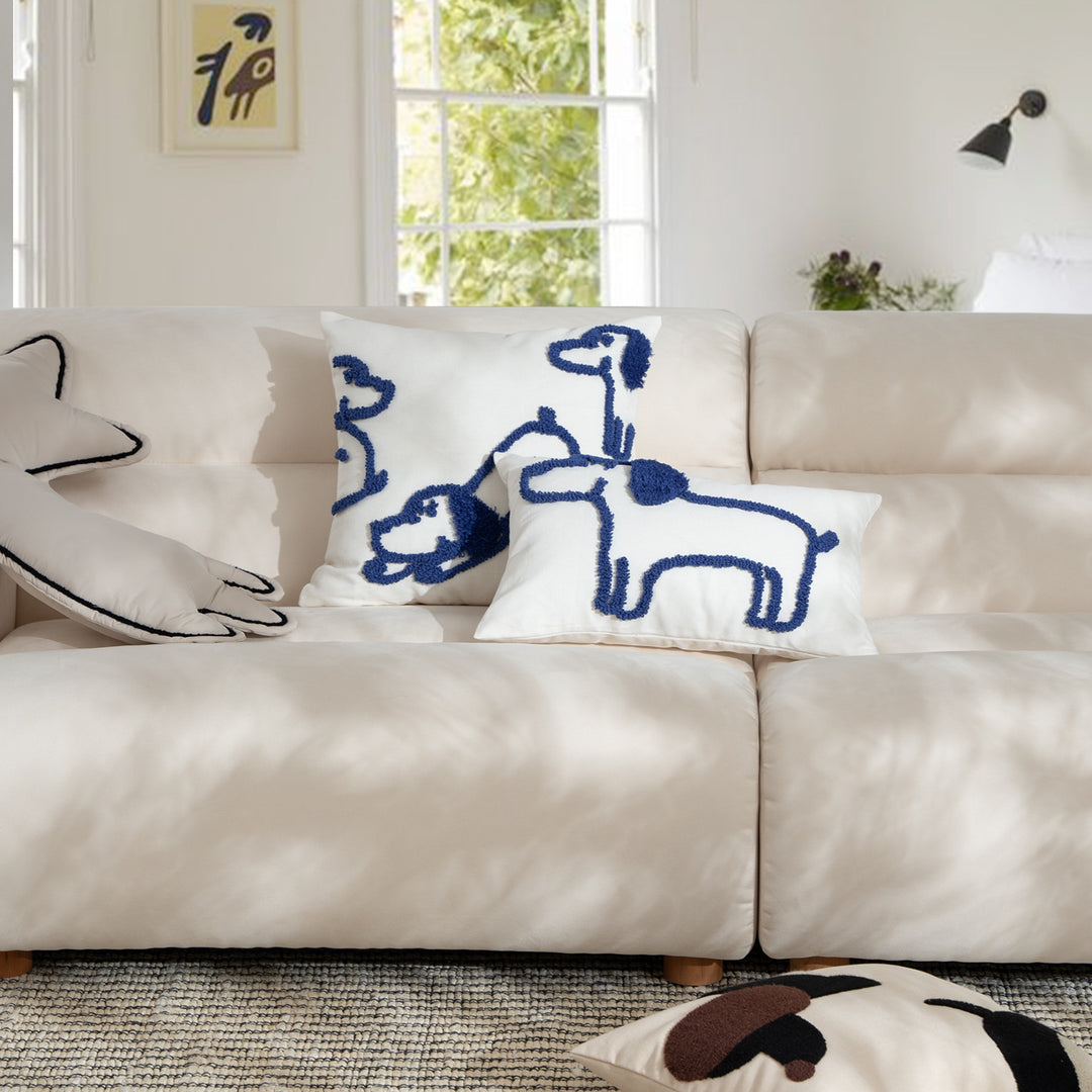 Rectangular decorative lumbar pillow with hand-tufted dog motif made of cotton blend Kalsten
