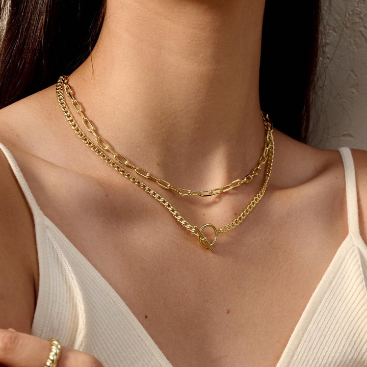 Elegant Silver Layered Chain Necklace Kalsten