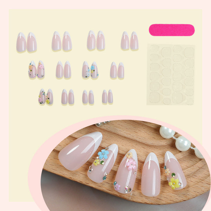 Decorative Press-On Nail Set with Floral Accents