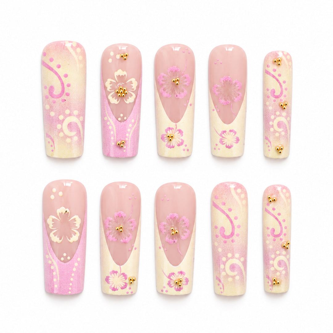 Floral Decorative Press-On Nail Design