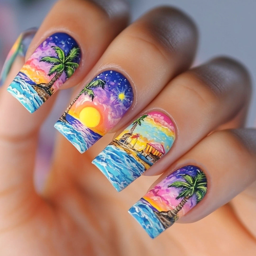 Artful nail art in tropical beach design Kalsten