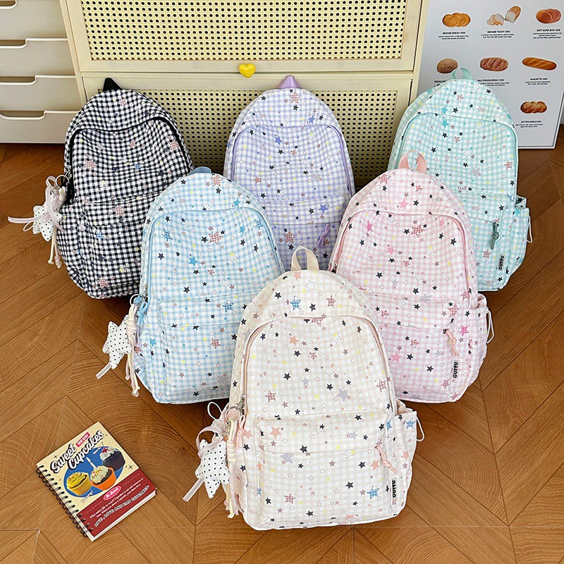 Stylish Checked Star-Patterned Backpack Kalsten