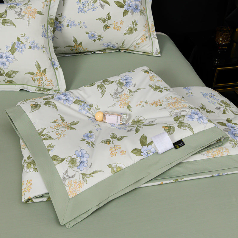 Floral Cotton Sateen Duvet Cover Set With Piped Border And Matching Pillow Shams