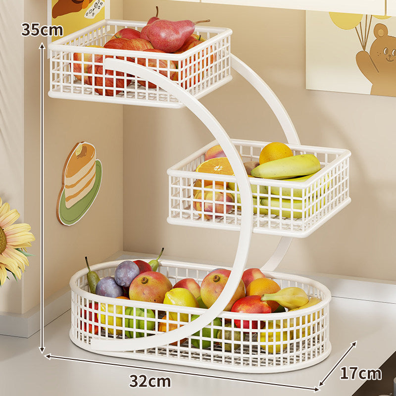Three-Tier Curved Metal Mesh Countertop Fruit and Produce Storage Stand