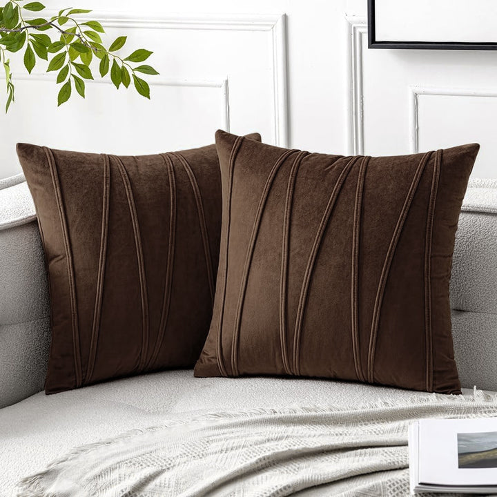 Square Velvet Corded Vertical Pleat Throw Pillow Cover with Hidden Zipper