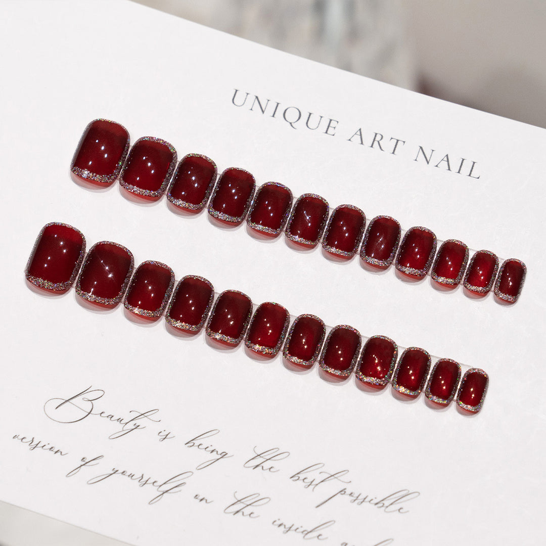 Elegant Press-On Nail Art Set with Glitter Accents