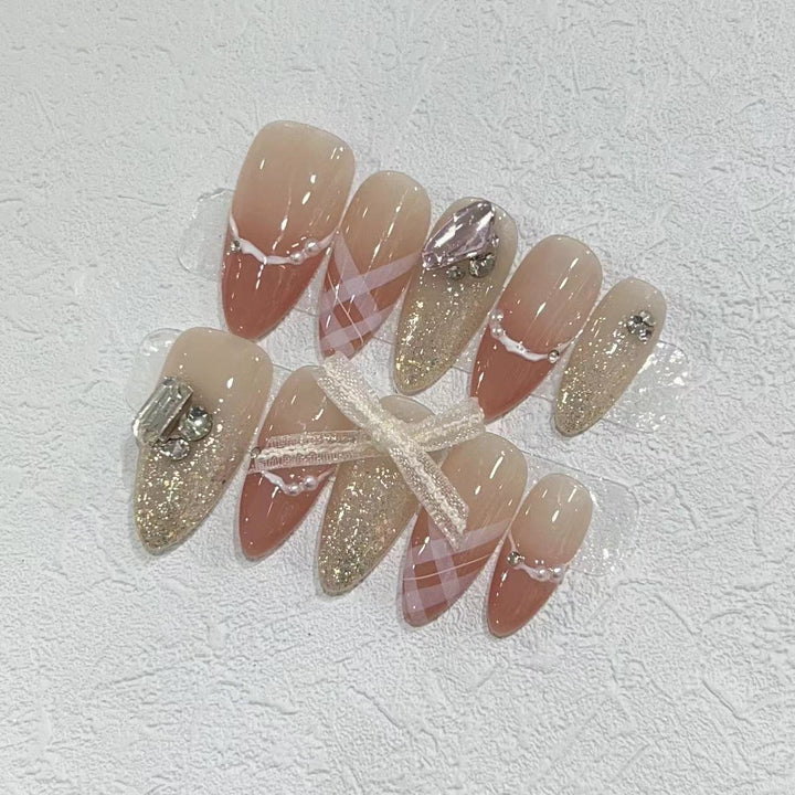 Decorative Stiletto Press-On Nail Art Set with Rhinestone and Glitter Accents Kalsten