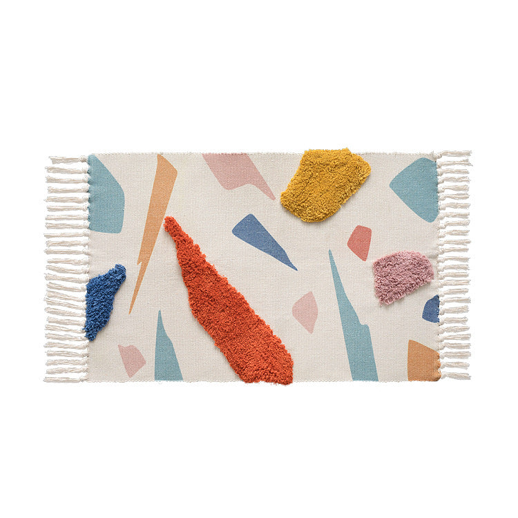 Woven runner rug with abstract relief applications and fringes Kalsten