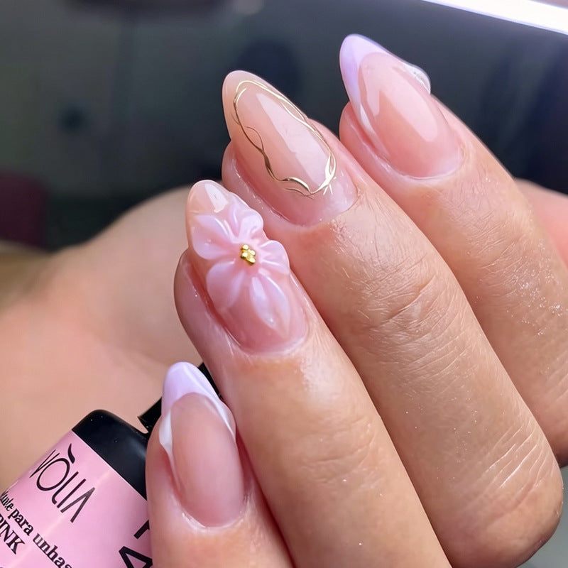 Artificial nail set with delicate floral decorations and elegant shine Kalsten