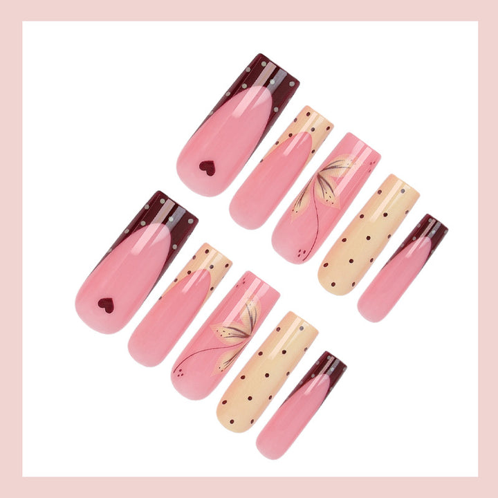 Acrylic nail set with elegant floral and polka dots design Kalsten