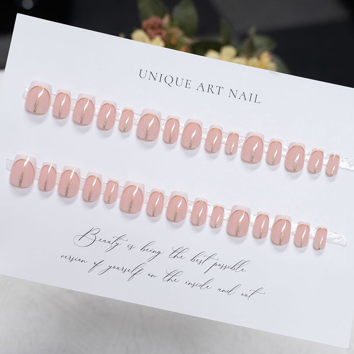Elegant French Tip Acrylic Press-On Nails with Gold Accent