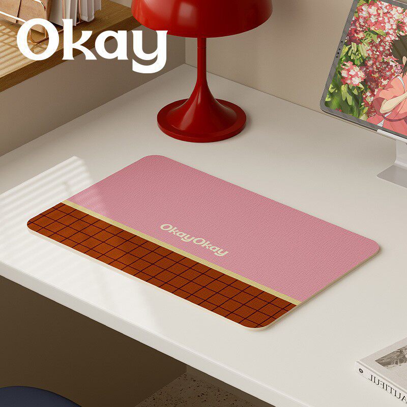 Oversized Eco-Leather Desk Mat with Non-Slip Base and Retro Grid Print