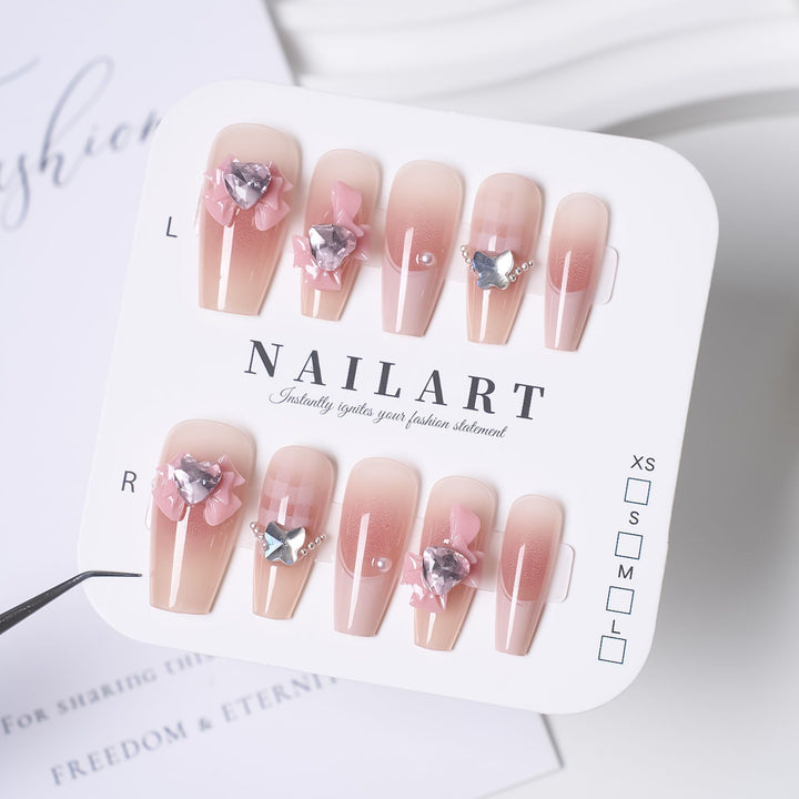 Artistic Press-On Nail Design with Floral and Glitter Accents Kalsten