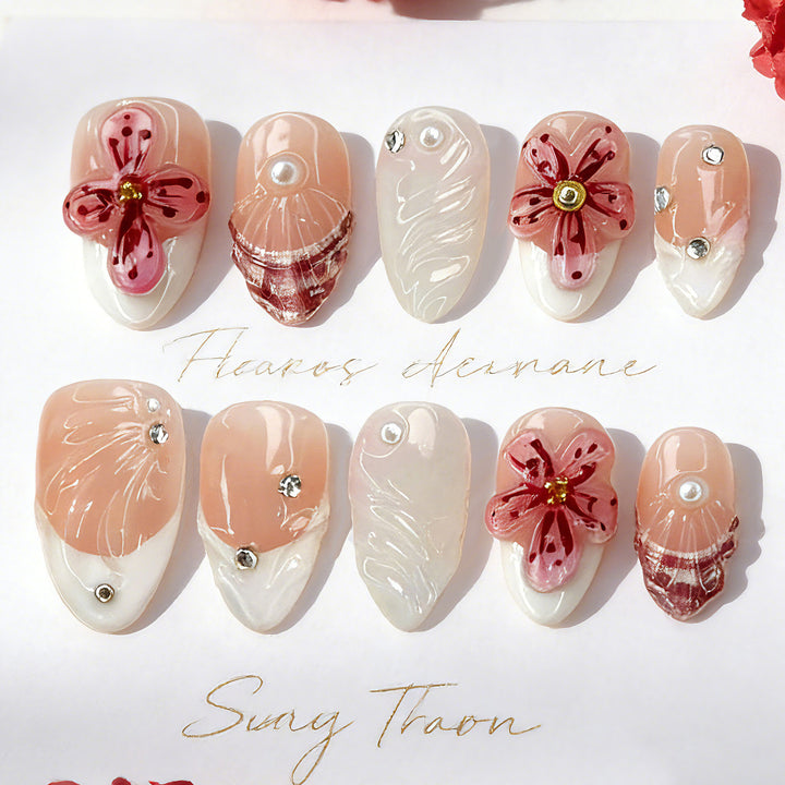 Decorative Floral-Embossed Press-On Nail Set