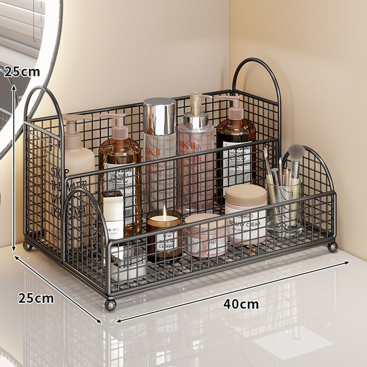 Curved Corner Triple-Tier Metal Mesh Vanity and Countertop Organizer