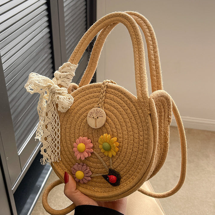 Handwoven Floral Accent Shoulder Bag