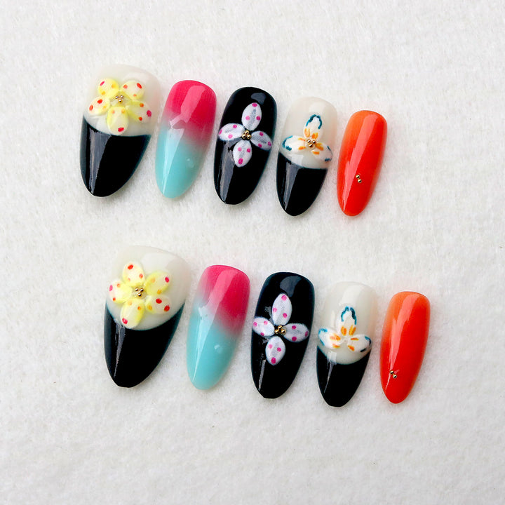 Hand-Painted Floral Art Press-On Nail Set