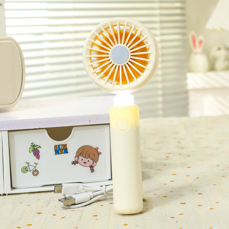 Women portable mini hand fan with integrated LED lighting and USB charging function Kalsten