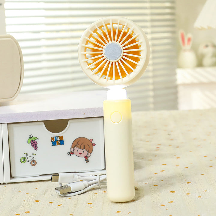 Women portable mini hand fan with integrated LED lighting and USB charging function Kalsten
