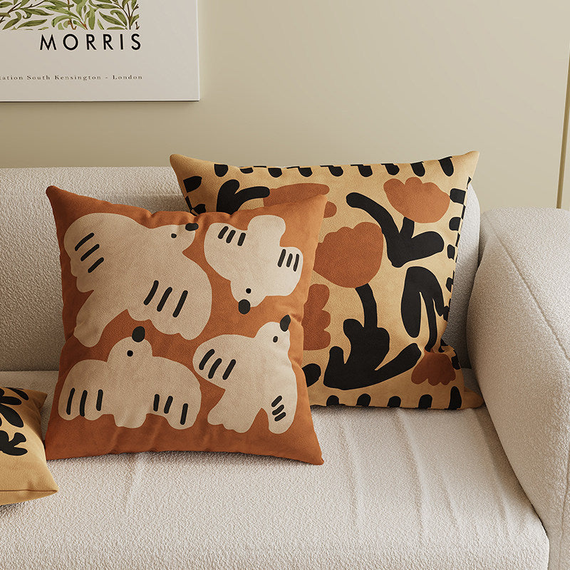 Velvet Bamboo Leaf Square Throw Pillow Cover with Hidden Zipper