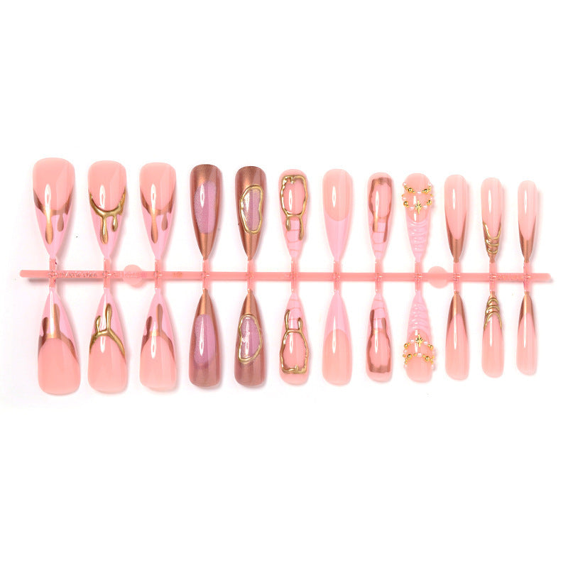 Acrylic nail set with luxurious pink designs and glamorous decorations Kalsten