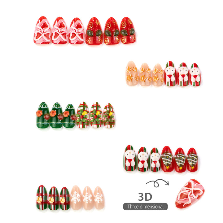 Festive Winter-Themed Playful Press-On Nail Art Set