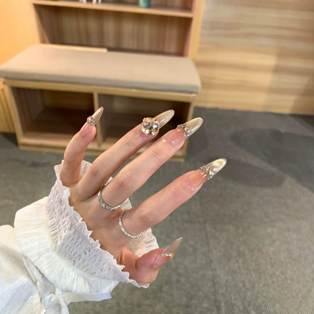 Glamorous Crystal-Studded Stiletto Nail Art Enhancements
