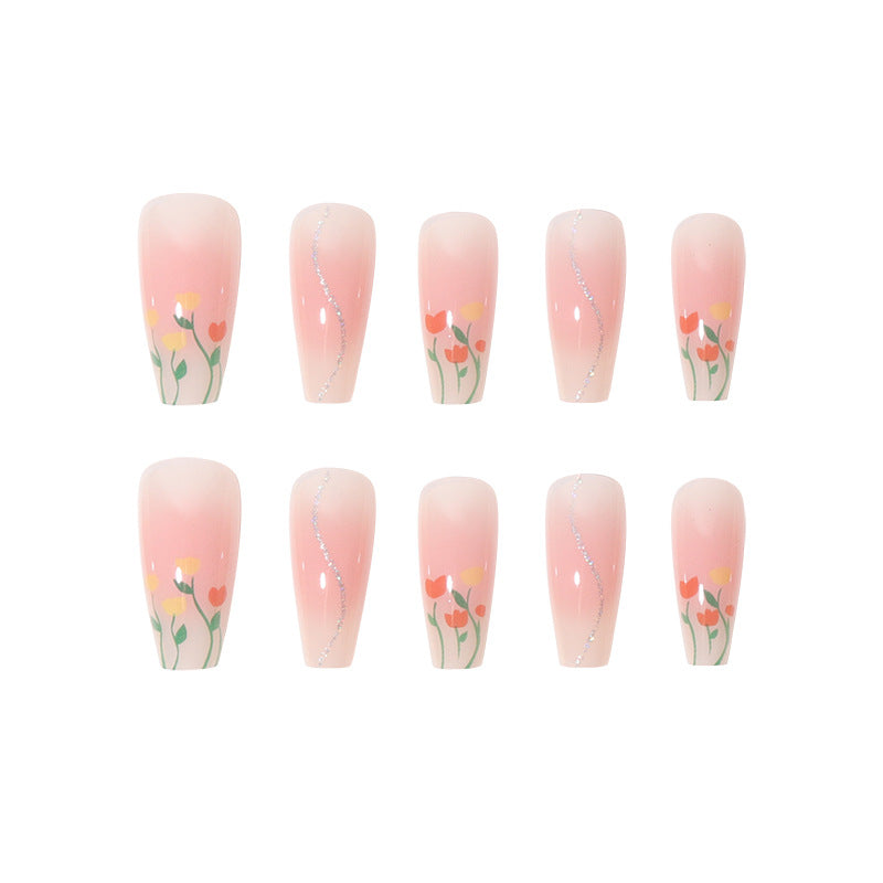 Floral-Designed Long Press-On Nails Kalsten