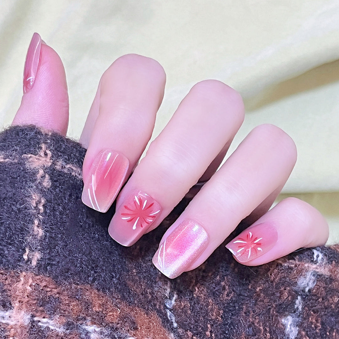 Artistic Acrylic Press-On Nail Set with Floral Design Kalsten