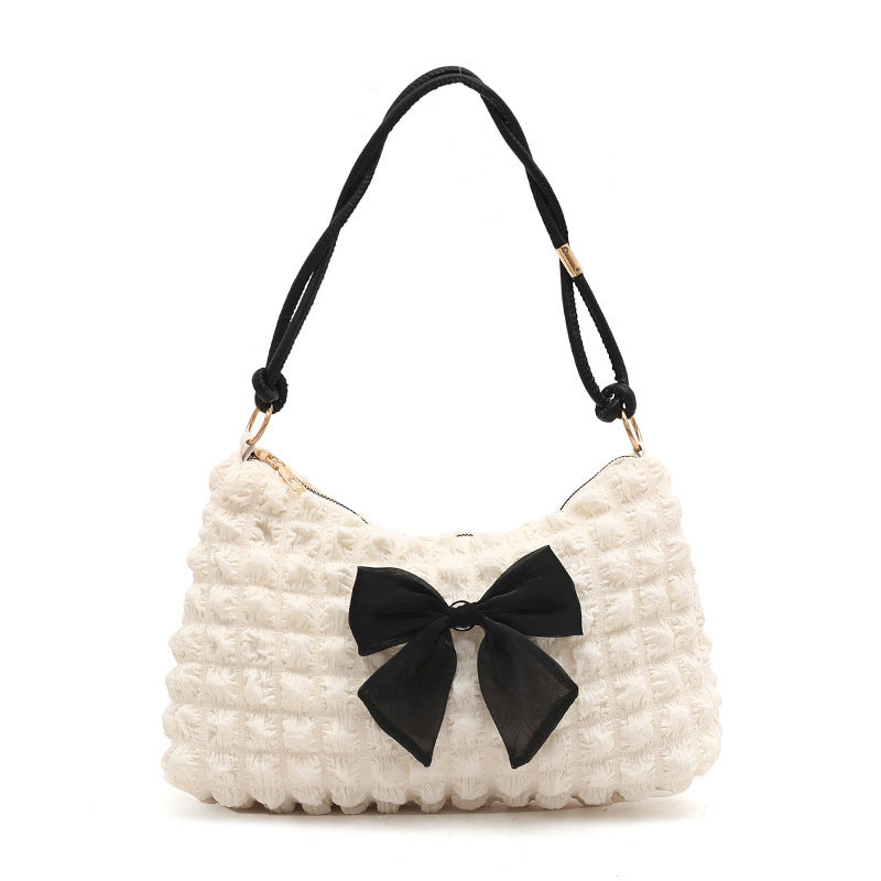 Textured Bow-Embellished Handbag