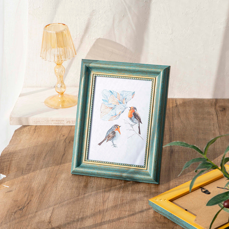 Vintage Wooden Picture Frame with Gold Accents