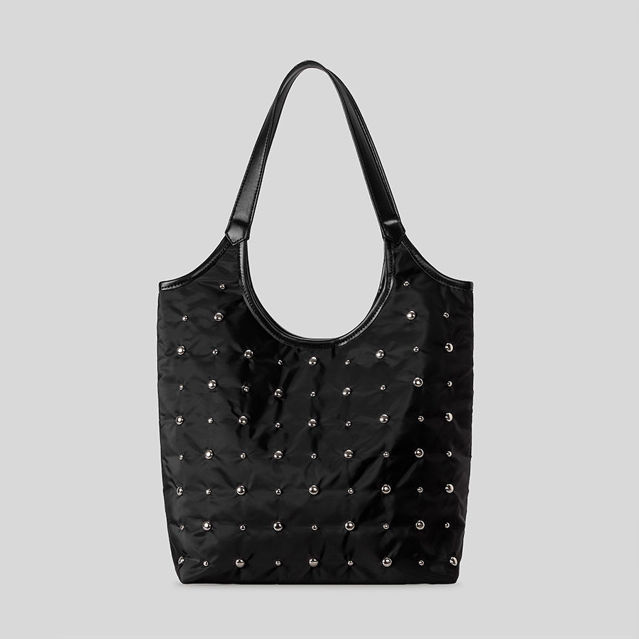 Quilted Tote Bag with Studded Accents