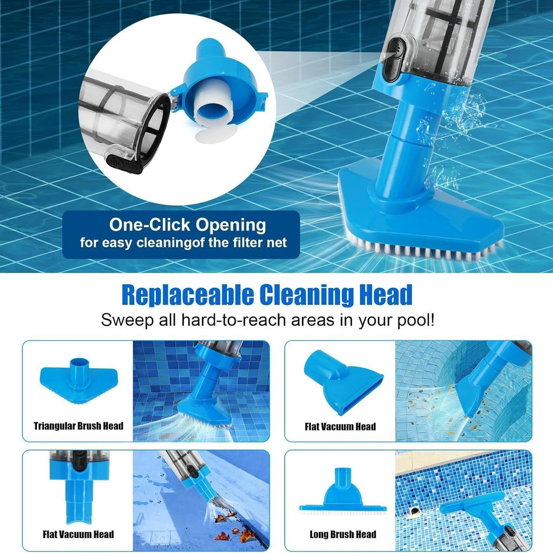 Rechargeable handheld pool vacuum kit with interchangeable brush heads and telescopic pole Kalsten