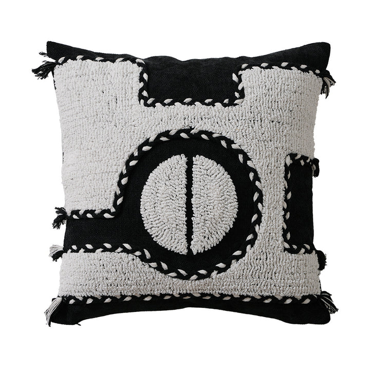 Square hand-tufted decorative pillow with geometric high-pile relief