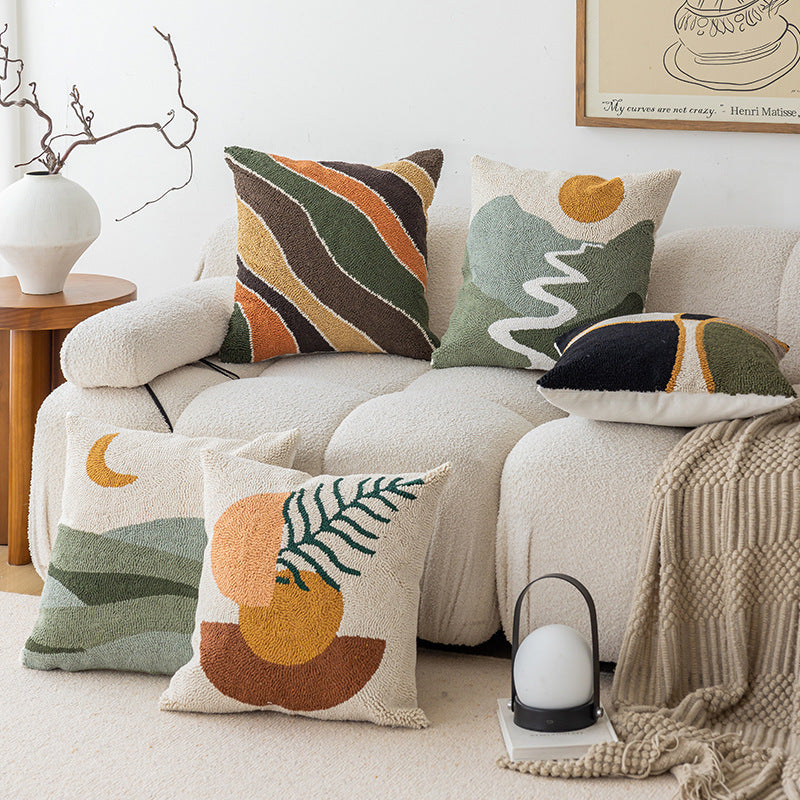 Hand-Tufted Abstract Geometric Loop-Pile Throw Pillow Cover with Hidden Zipper