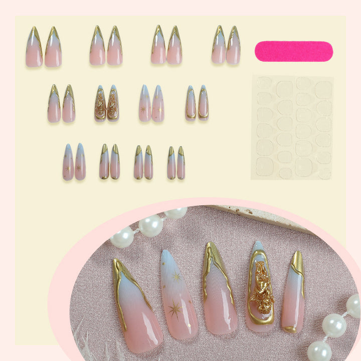 Artificial Nail Set with delicate golden accents and glitter motifs Kalsten